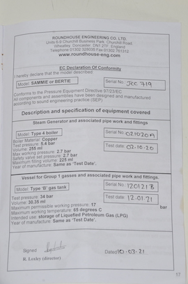 boiler cert Gauge 1 Roundhouse Bertie 0-4-0 live steam tank loco 16mm on 32mm track for sale.
