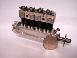 main view Cirrus De Havilland 1/9 scale 4 cylinder aero engine by Eric Whittle for sale