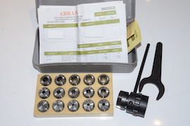 main Arrand ER25 collet set with Myford spindle fitting collect chuck for sale