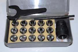box Arrand ER25 collet set with Myford spindle fitting collect chuck for sale