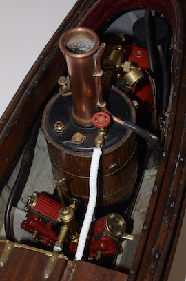 boiler2 1920s Antique gas fired Windermere Live steam launch with Cheddar vertical boiler pelican V twin engine for sale