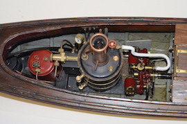 top 1920s Antique gas fired Windermere Live steam launch with Cheddar vertical boiler pelican V twin engine for sale