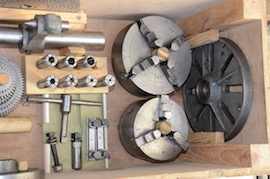 chuck Myford dividing head, 3 jaw, 4 jaw chuck, vertical milling slide, collets, etc for sale